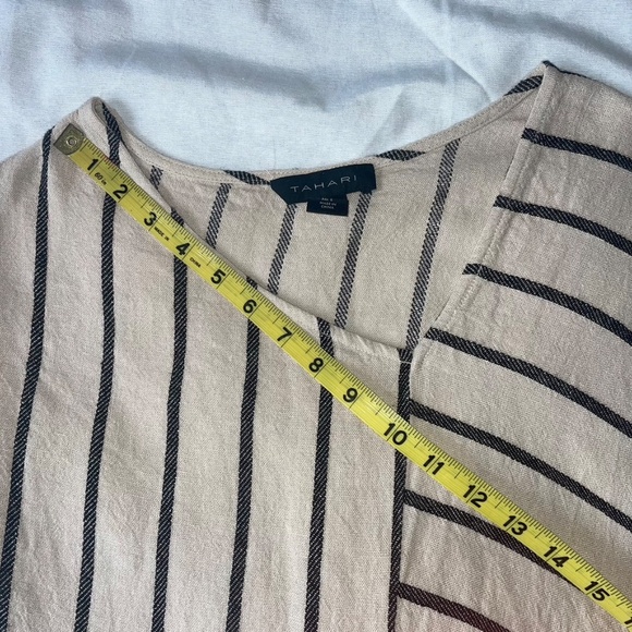 TAHARI Women's Natural Black Linen/Viscose Blend Striped Abstract Dress Sz Small - Picture 8 of 9